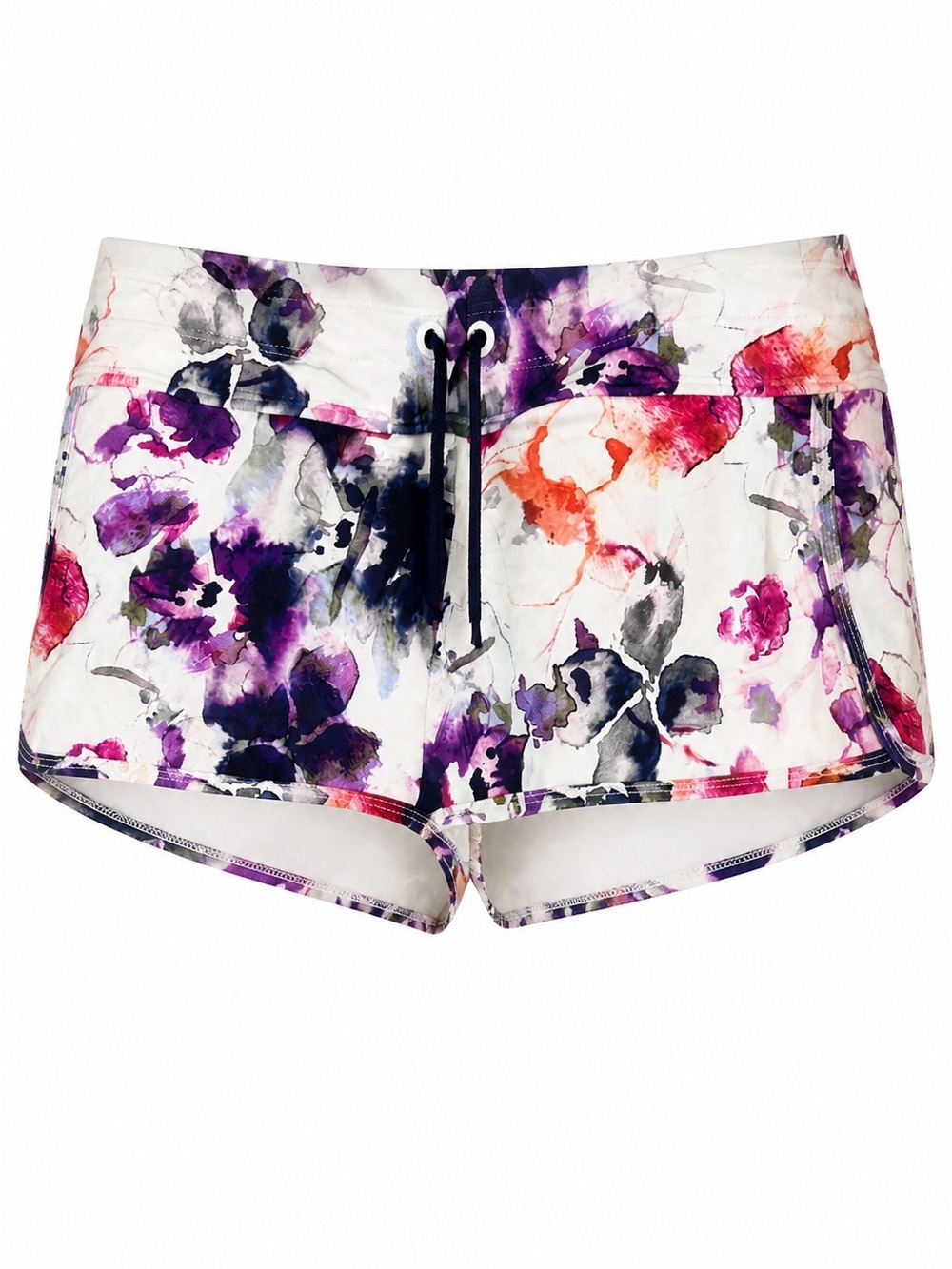Athleta Floral Watercolor Running Shorts - White with Purple & Pink